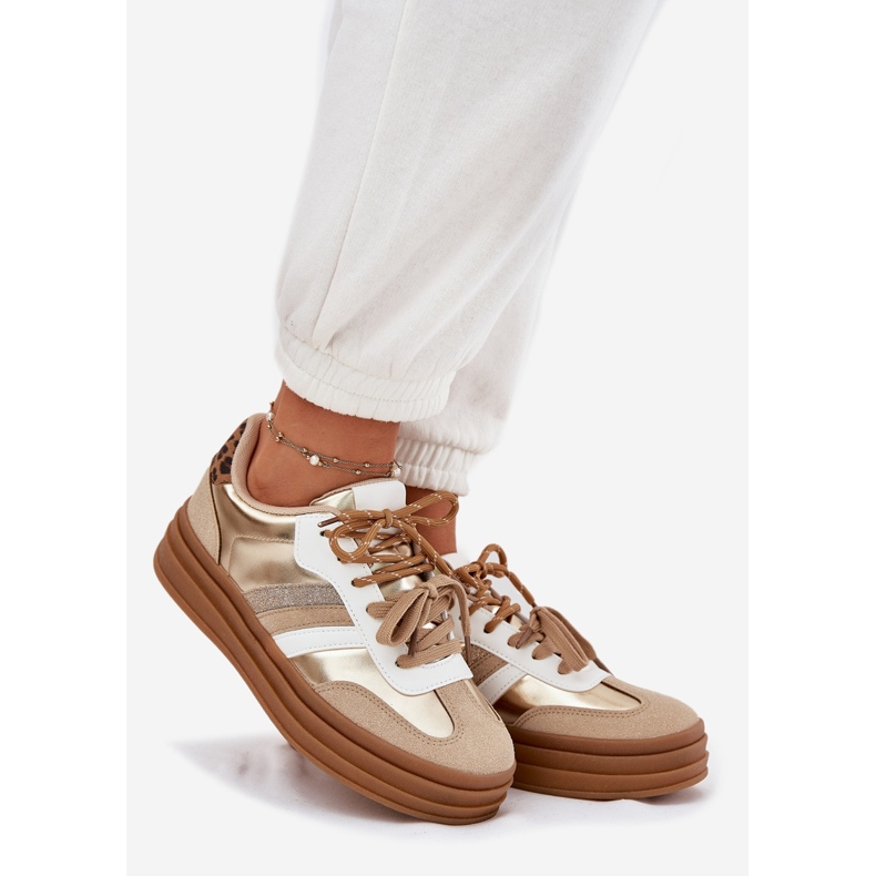 Sneaker femminili sulla piattaforma con leopardo leopardo a doppio allacciatura d'oro 1