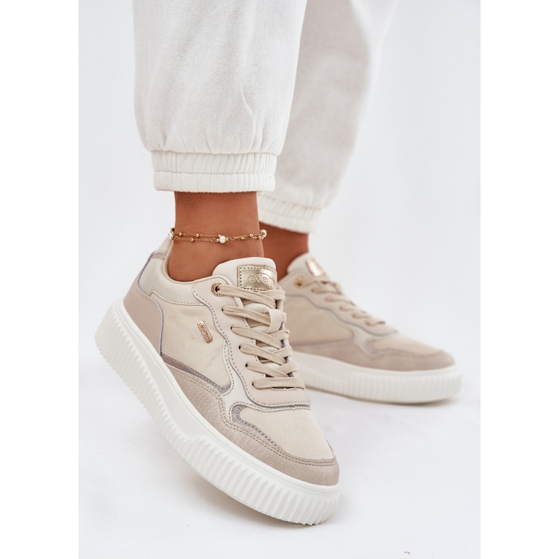 EVento Sneakers da Donna in Pelle con Plateau, Beige 2