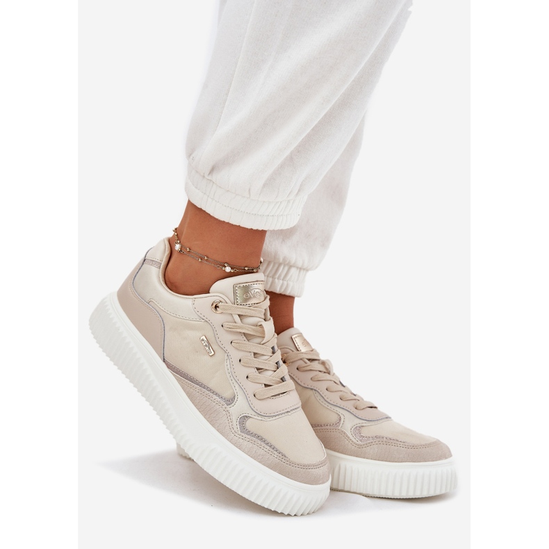 EVento Sneakers da Donna in Pelle con Plateau, Beige 1