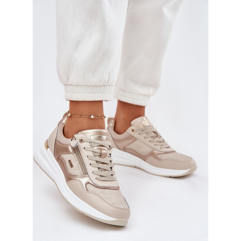 EVento Scarpe sportive in pelle da donna con serratura beige 2