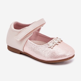 EVento Ballerine per bambini in velcro con fiori rosa 2