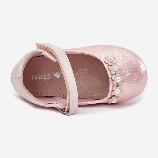 EVento Ballerine per bambini in velcro con fiori rosa 1
