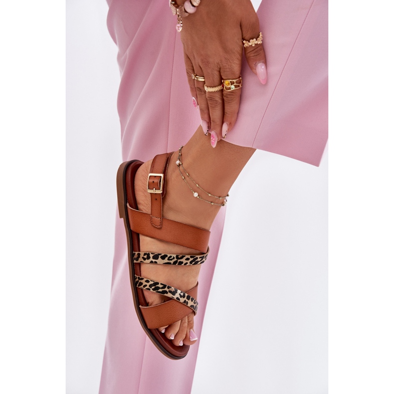 Sandali da donna a ruote piatte con leopardi leopardi Sergio Leone SK086H CAMEL STRUES marrone 2