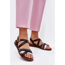 Sandali piatti da donna con Sergio Leone SK087H Stripes nero 2