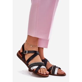 Sandali piatti da donna con Sergio Leone SK087H Stripes nero 1