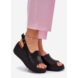 ARTIKER Sandali da donna realizzati in pelle naturale su cuneo artker 54c0791 nero 1