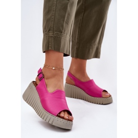 ARTIKER Sandali femminili realizzati in pelle naturale per un cuneo artker 54c0789 fucsia rosa 2