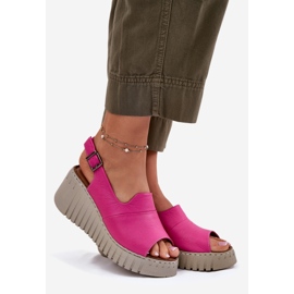 ARTIKER Sandali femminili realizzati in pelle naturale per un cuneo artker 54c0789 fucsia rosa 1