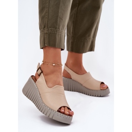 ARTIKER Sandali da donna realizzati in pelle naturale su cuneo artker 56c0957 beige 2