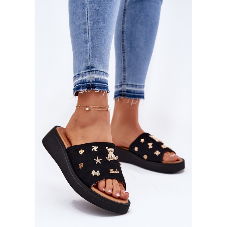 Flip di pelle scamosciata femminile con Vinceza 66741 Black Pins nero 2