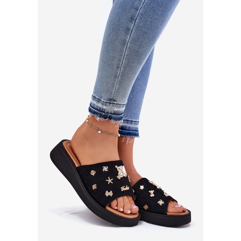 Flip di pelle scamosciata femminile con Vinceza 66741 Black Pins nero 1