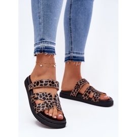 Infradito da donna con Vinceza 17401 Velcro Leopard marrone 2