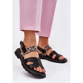 Vinceza 66780 sandali in pelle femminile con tacchi piatti nero 2