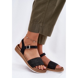 Sandali femminili con una treccia sulla cintura nera inblu GS000050 nero 1