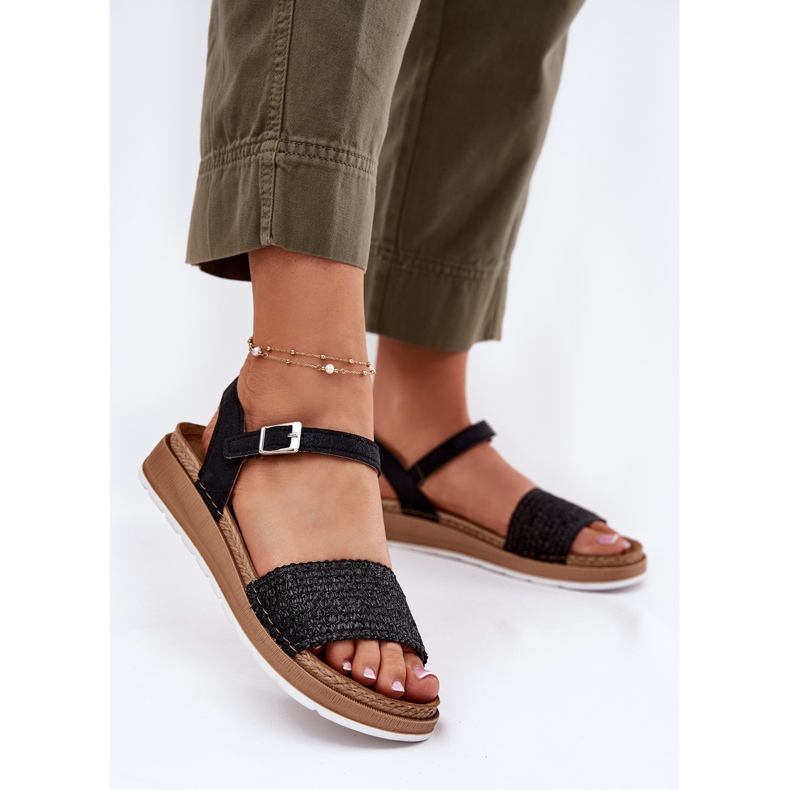 Sandali femminili con una treccia sulla cintura nera inblu GS000050 nero 2