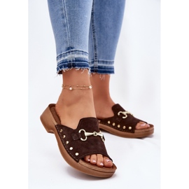 Pantofole da donna in pelle scamosciata inblu tf0002k marrone 2