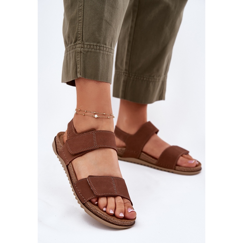 Sandali in pelle da donna inblu aa0001ki cammello marrone 2
