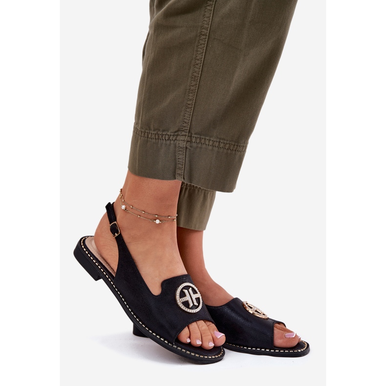 S.Barski Sandali da donna con tacco piatto con un ornamento S. Barski Kv51-002 Nero 1