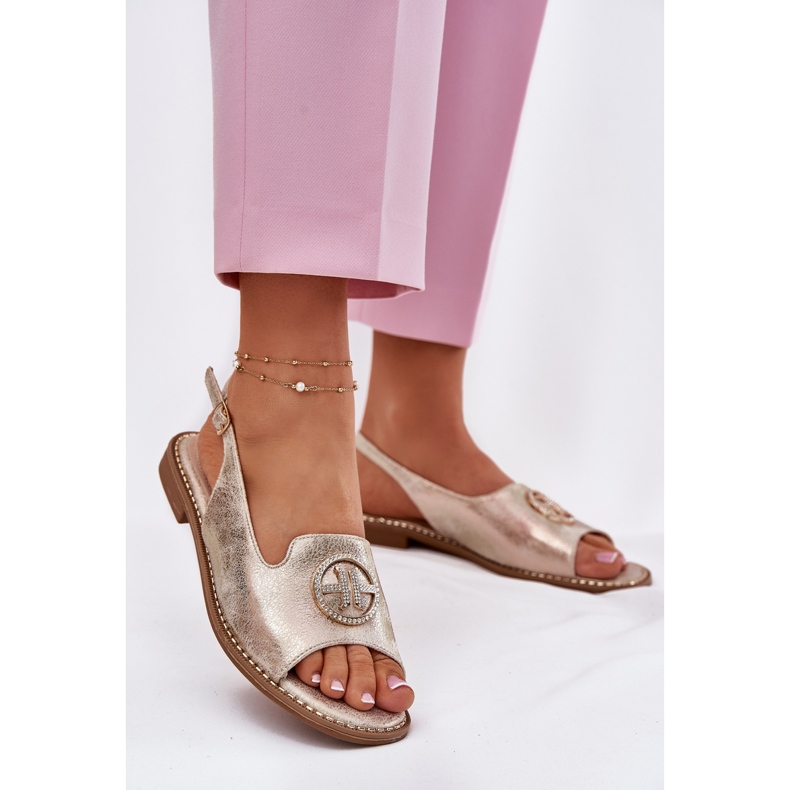 S.Barski Sandali da donna con tacco piatto con un ornamento S. Barski Kv51-002 Gold d'oro 2