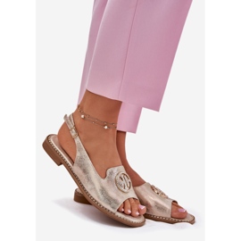 S.Barski Sandali da donna con tacco piatto con un ornamento S. Barski Kv51-002 Gold d'oro 1