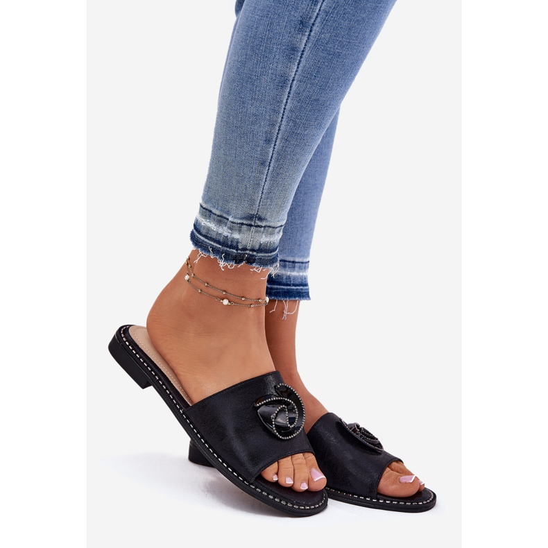 S.Barski Flip da donna con tacco piatto con decorativo KV51-007 Black Black nero 1