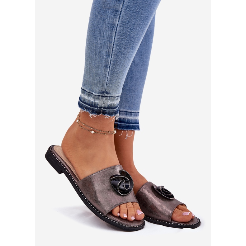 S.Barski Flip da donna con tacco piatto con dettaglio decorativo di grafite KV51-007 argento 1