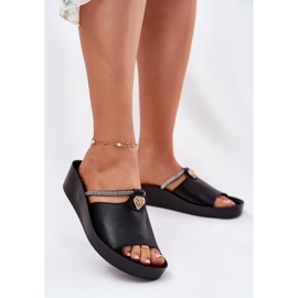 S.Barski Pantofole in pelle femminile con un cinturino nero decorativo Kv51-034 2