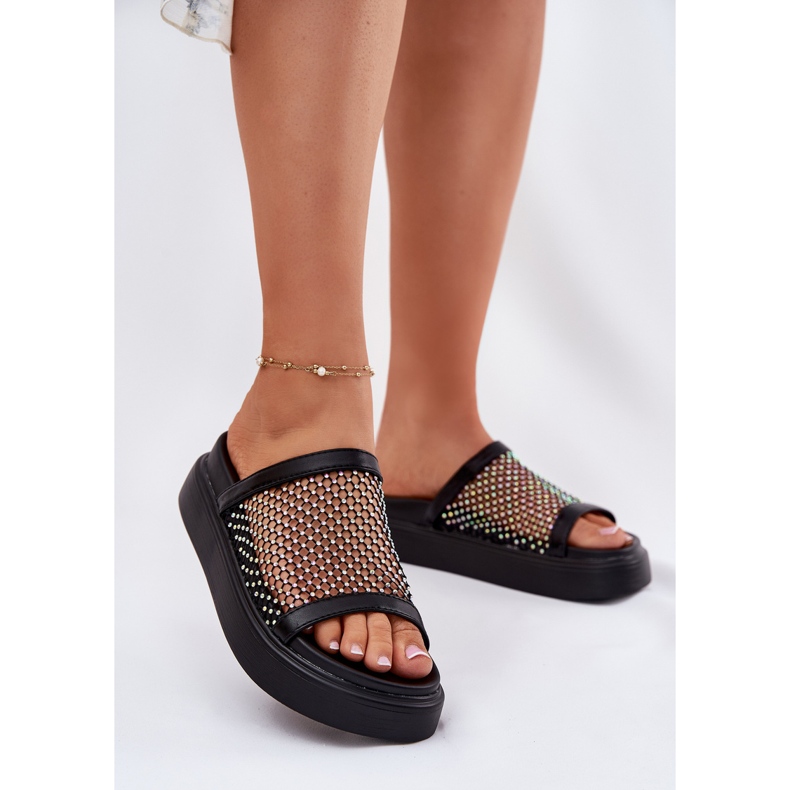 S.Barski Flip di donne decorate sulla piattaforma con mesh S. Barski My51-016 Nero 2