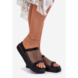 S.Barski Flip di donne decorate sulla piattaforma con mesh S. Barski My51-016 Nero 1