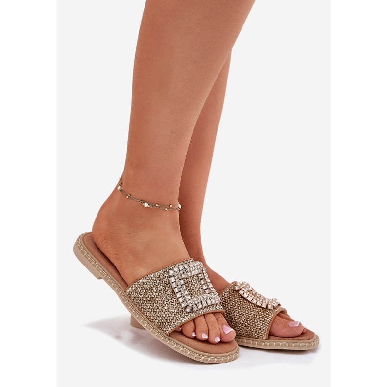 Infradito da donna piatto con treccia e decorazione artiker 56c1337 beige 1