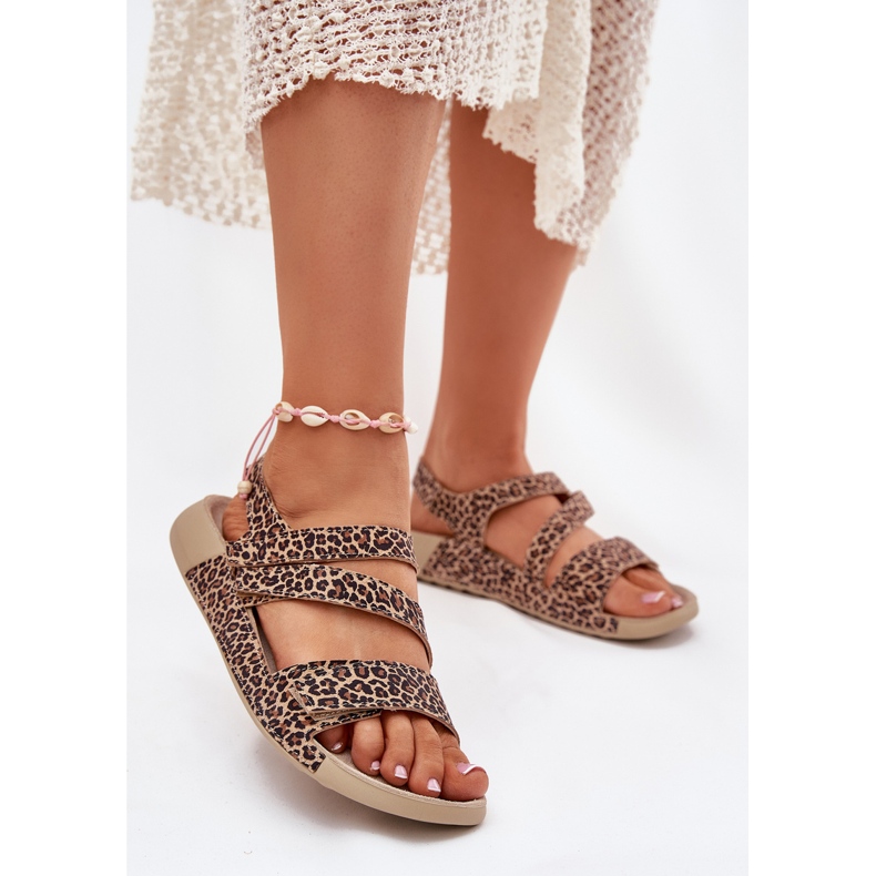 Sandali in pelle femminile zazoo k1004 stampa leopardo marrone 2