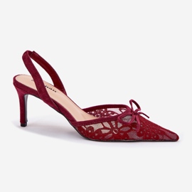 Tacchi in pizzo con un tallone bordeaux aperto rosso 1