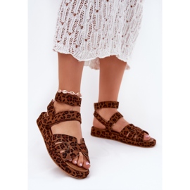 Sandali femminili con leopardo in velcro marrone 2
