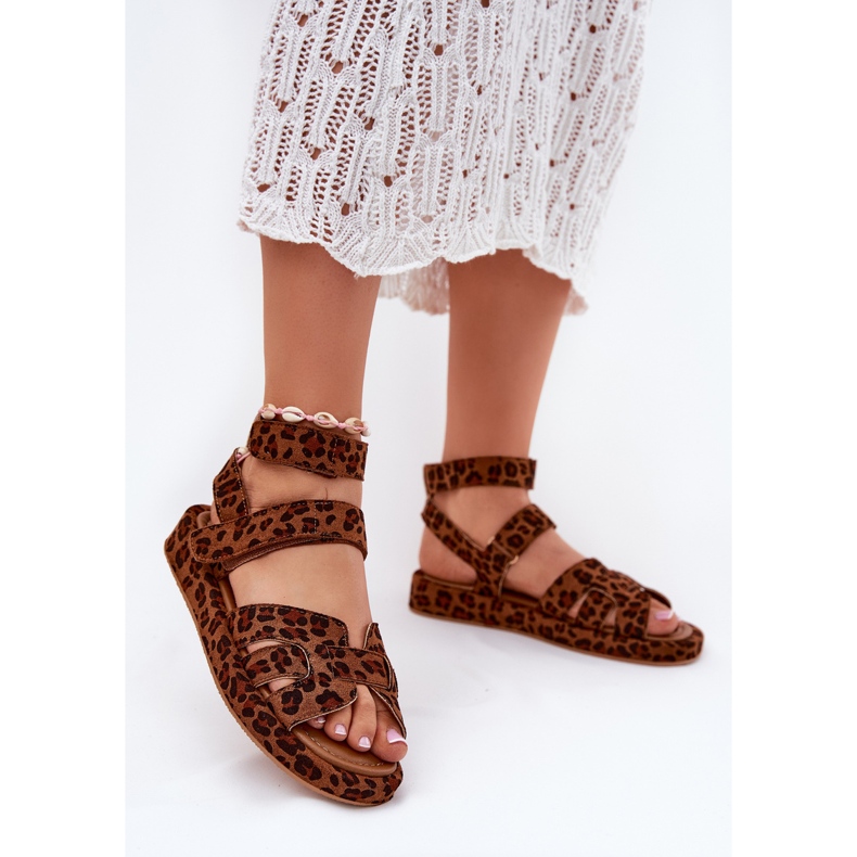 Sandali femminili con leopardo in velcro marrone 2