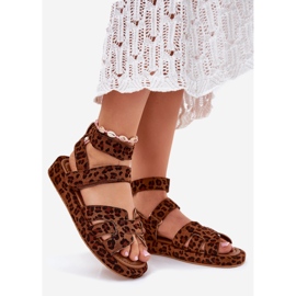 Sandali femminili con leopardo in velcro marrone 1