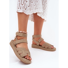Sandali femminili con kaki velcro beige 2