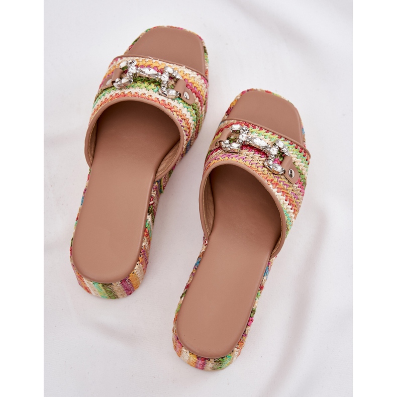 Zeppe da donna per cuneo con treccia e decorazione multicolore 1
