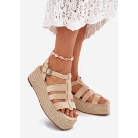 Sandali femminili con strisce e beige intrecciata 1