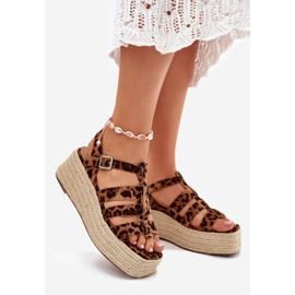 Sandali femminili con strisce e treccia di leopardo marrone 1