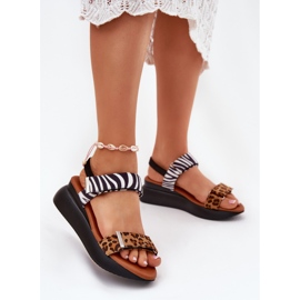 Sandali femminili per zeppe leopardo e zebra marrone 2