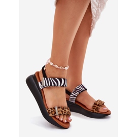 Sandali femminili per zeppe leopardo e zebra marrone 1