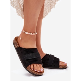 Infradito da donna con velcro sulla piattaforma di sughero nero 1