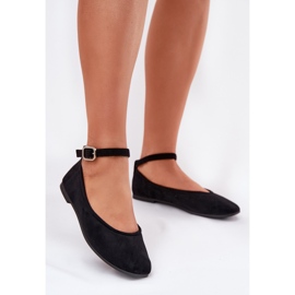 Ballerina in pelle scamosciata ecota con cintura e morsetto nero 2