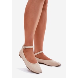 Eco Suede Ballerinas con cintura e un morsetto beige 1
