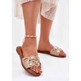 Flip da donna a ruote piatte con pin dorati beige 2