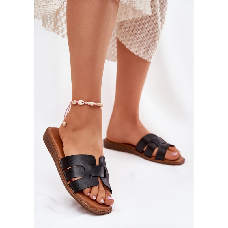 Pantofole da donna con eco pelle in pelle nera nero 2
