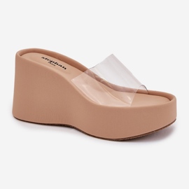 Zeppe da donna con cuneo con una cintura beige trasparente 1