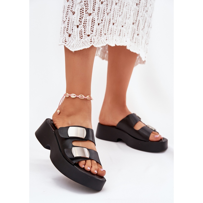 Infradito da donna con strisce in pelle nera eco nero 2