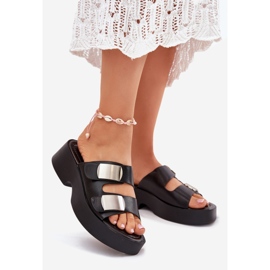 Infradito da donna con strisce in pelle nera eco nero 1