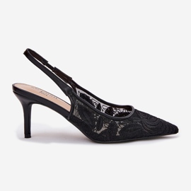 Sandali con tacchi in pizzo con un tallone aperto nero 1
